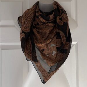 Echo Semi-Sheer Patterned Black and Brown/Bronze Paisley Shawl, Wrap, Scarf